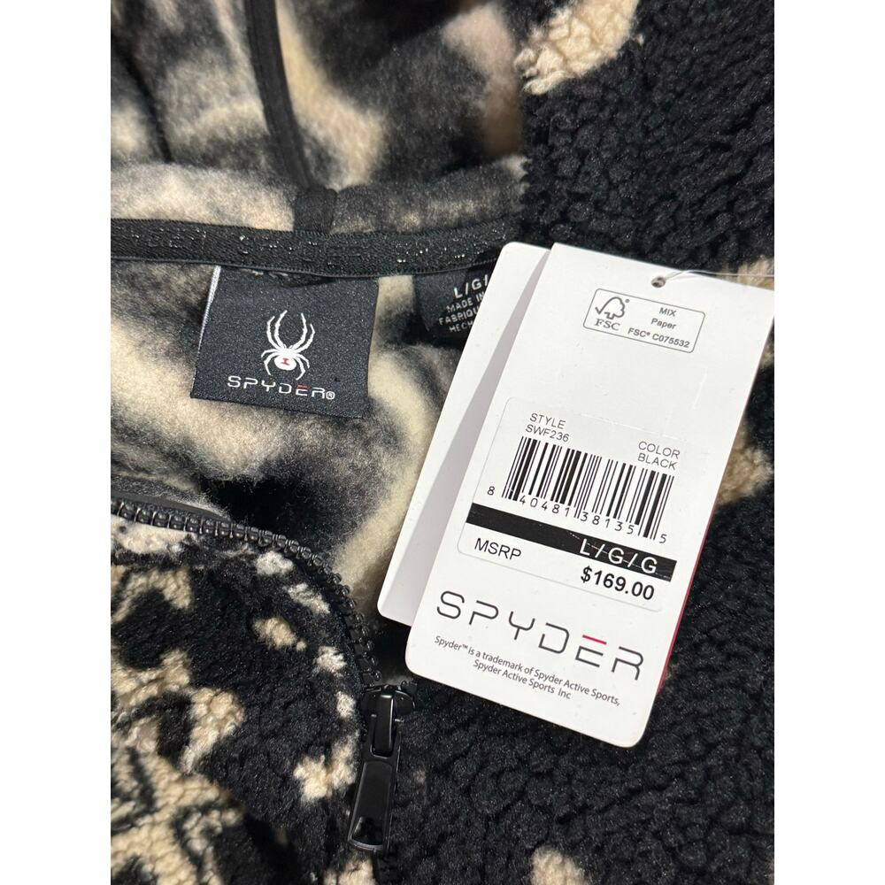 NWT! Spyder $169 Black Sherpa Fleece Quilted Full-Zip Hooded Jacket - Size Large - Picture 9 of 9